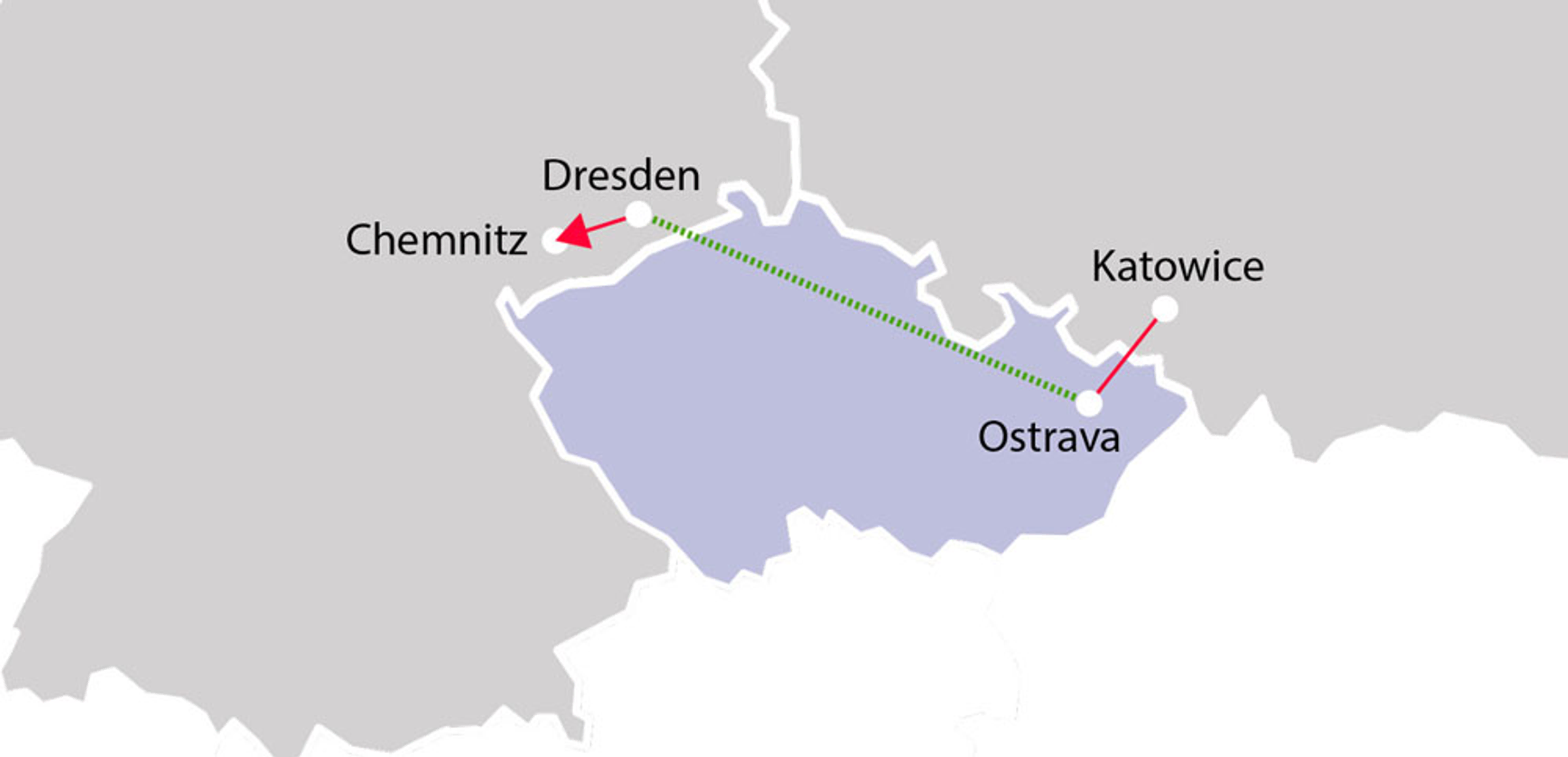 Mapa trasy z Katowic do Chemnitz